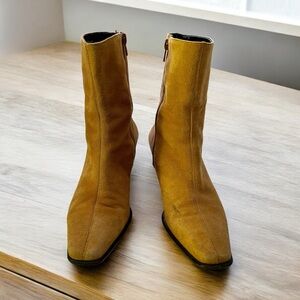 Etienne Aigner Camera Suede Camel Tan Leather 2” Heel Ankle Boots, 8M